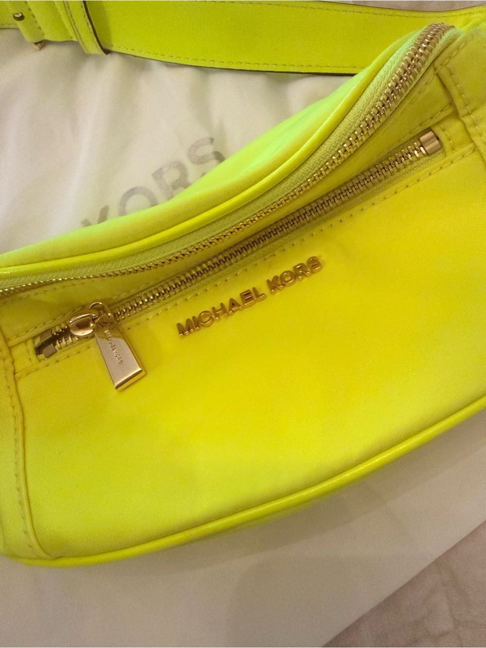 Michael Kors Neon Yellow Crossbody with Gold Hardware